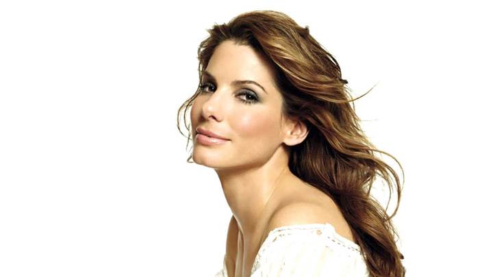 Sandra Bullock Side Pose In White Top N White Background